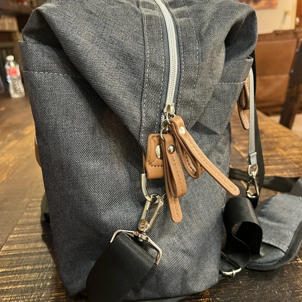 Large Gray Baby Diaper Bag Tote with Tassel Accent